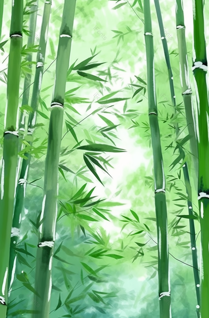 中国风春天季节里高大的绿色竹林竹叶竹子文艺清新插画背景,插画/手绘图,插画/手绘图库,插画/手绘图下载,插画/手绘
